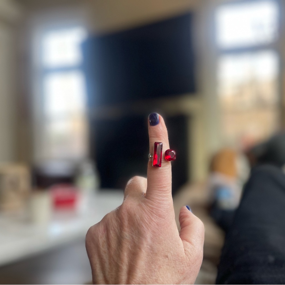 Elegant Red Gemstone Adjustable Ring - image 2